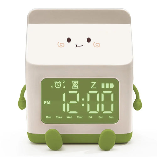 Milk Box Shape Clock with Snooze Kids LED Smart Clock Rechargeable Alarm Clock for Bedroom Room - Green - 1