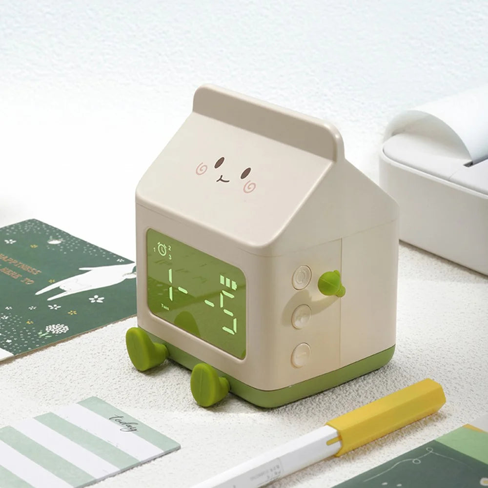 Milk Box Shape Clock with Snooze Kids LED Smart Clock Rechargeable Alarm Clock for Bedroom Room - Green - 3
