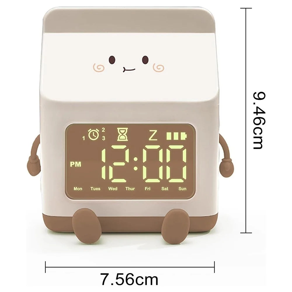 Milk Box Shape Clock with Snooze Kids LED Smart Clock Rechargeable Alarm Clock for Bedroom Room - Green - 6