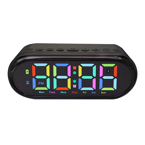 LED Large Display Digital Clock Adjustable Brightness RGB Color Changing Alarm Clock for Home - 1