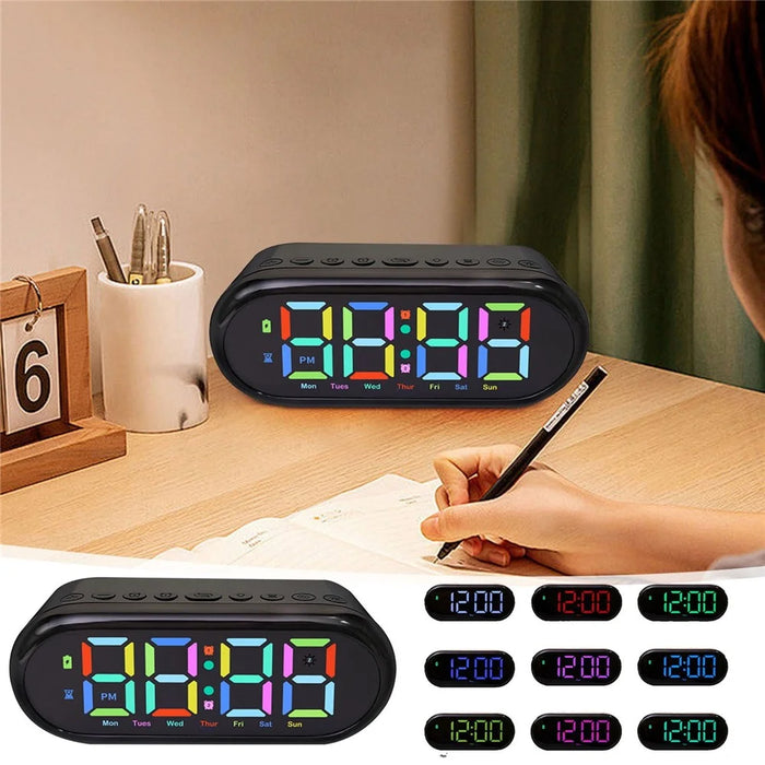 LED Large Display Digital Clock Adjustable Brightness RGB Color Changing Alarm Clock for Home - 2