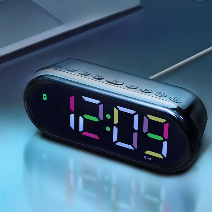 LED Large Display Digital Clock Adjustable Brightness RGB Color Changing Alarm Clock for Home - 5
