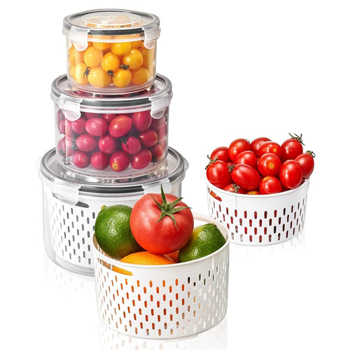 3Pcs Refrigerator Storage Box Round Transparent Drain Basket Fruit Vegetable Fresh-Keeping Box (BPA Free, No FDA) - 1