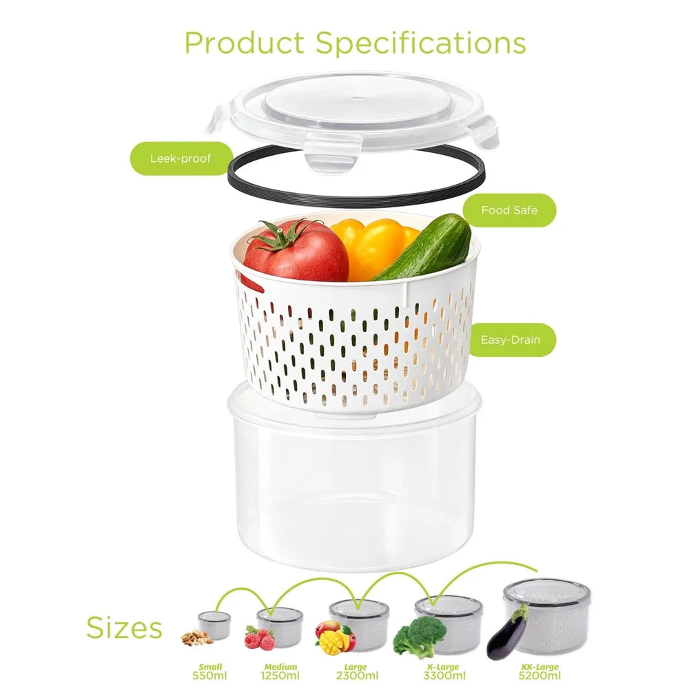 3Pcs Refrigerator Storage Box Round Transparent Drain Basket Fruit Vegetable Fresh-Keeping Box (BPA Free, No FDA) - 2
