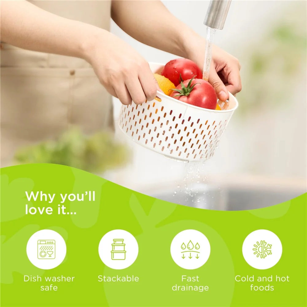 3Pcs Refrigerator Storage Box Round Transparent Drain Basket Fruit Vegetable Fresh-Keeping Box (BPA Free, No FDA) - 3