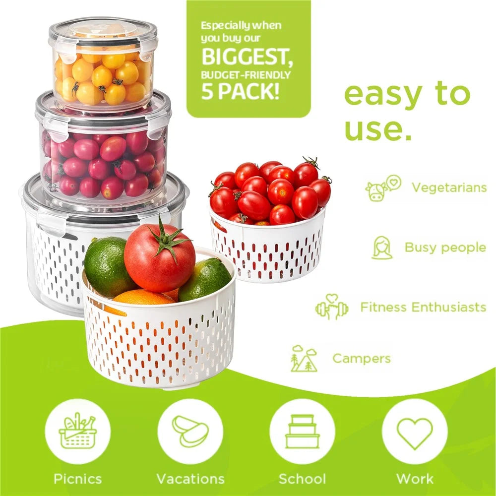3Pcs Refrigerator Storage Box Round Transparent Drain Basket Fruit Vegetable Fresh-Keeping Box (BPA Free, No FDA) - 6
