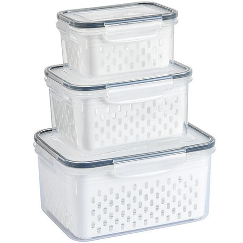 3Pcs Refrigerator Storage Box Rectangular Transparent Drain Basket Fruit Vegetable Fresh-Keeping Box (BPA Free, No FDA) - 1