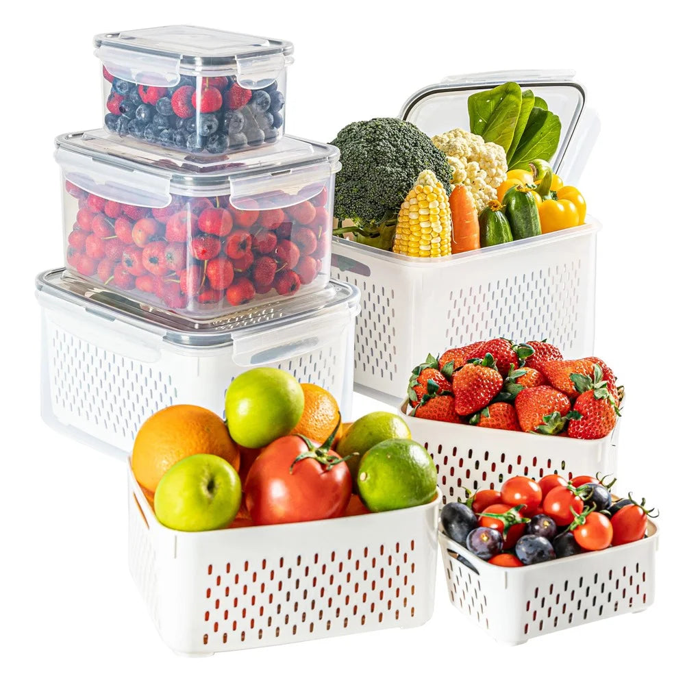 3Pcs Refrigerator Storage Box Rectangular Transparent Drain Basket Fruit Vegetable Fresh-Keeping Box (BPA Free, No FDA) - 2