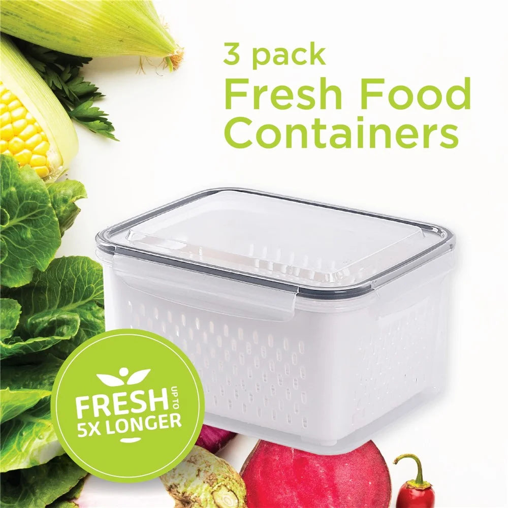 3Pcs Refrigerator Storage Box Rectangular Transparent Drain Basket Fruit Vegetable Fresh-Keeping Box (BPA Free, No FDA) - 3
