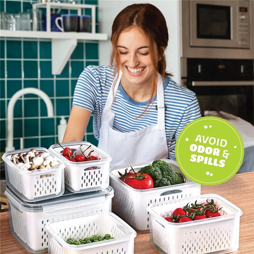 3Pcs Refrigerator Storage Box Rectangular Transparent Drain Basket Fruit Vegetable Fresh-Keeping Box (BPA Free, No FDA) - 4