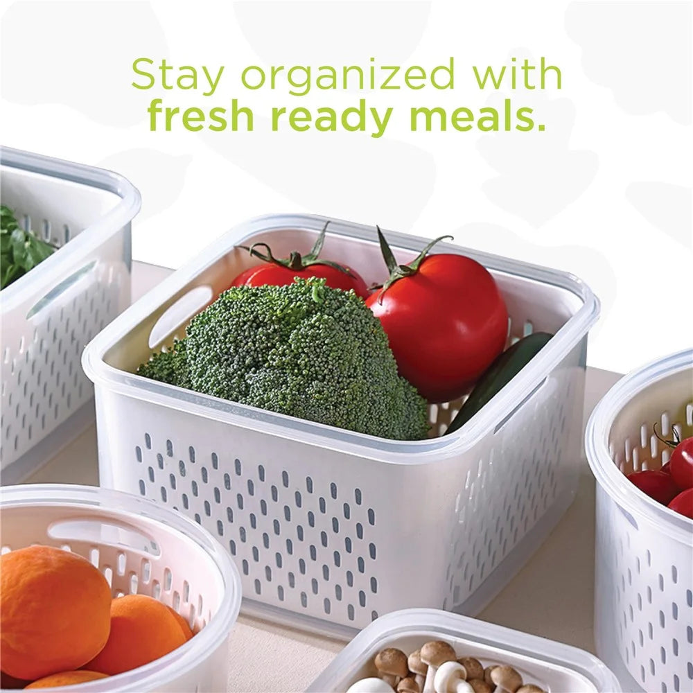 3Pcs Refrigerator Storage Box Rectangular Transparent Drain Basket Fruit Vegetable Fresh-Keeping Box (BPA Free, No FDA) - 5
