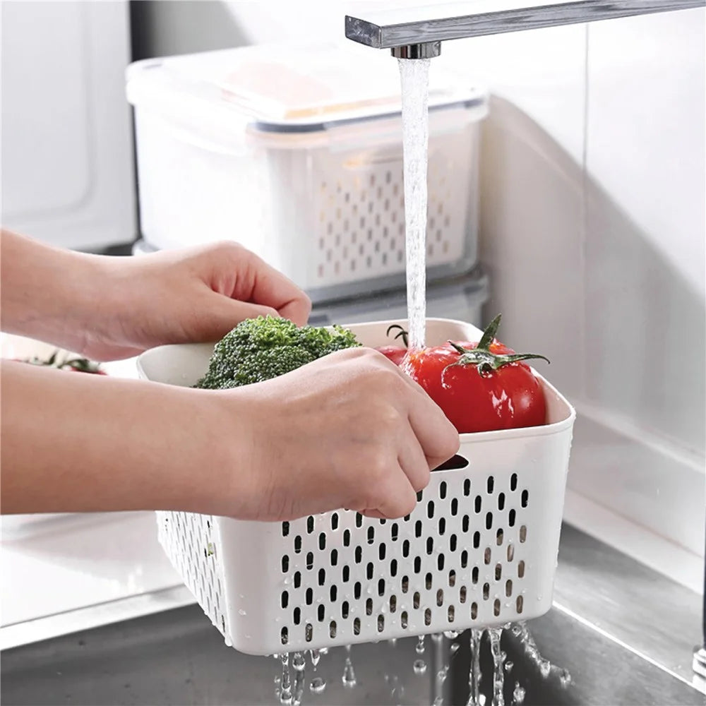 3Pcs Refrigerator Storage Box Rectangular Transparent Drain Basket Fruit Vegetable Fresh-Keeping Box (BPA Free, No FDA) - 6