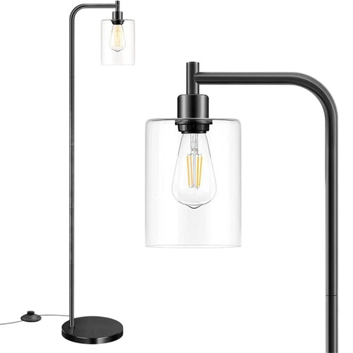 Office Home Iron Art Floor Lamp Retro Simple Glass Bulb Vertical Floor Lamp with 6W Bulb, EU Plug - Black - 1