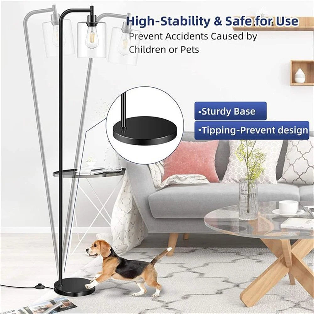 Office Home Iron Art Floor Lamp Retro Simple Glass Bulb Vertical Floor Lamp with 6W Bulb, EU Plug - Black - 2