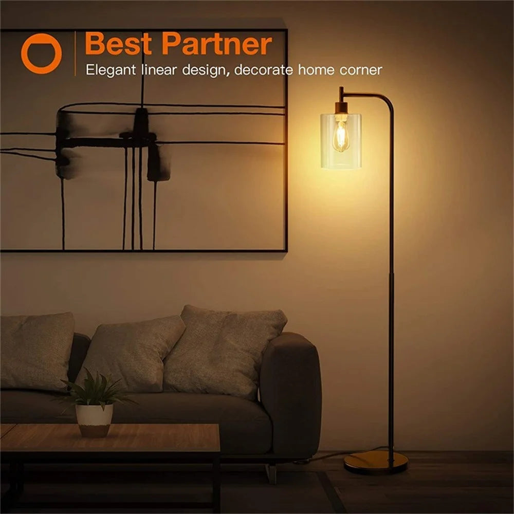 Office Home Iron Art Floor Lamp Retro Simple Glass Bulb Vertical Floor Lamp with 6W Bulb, EU Plug - Black - 5