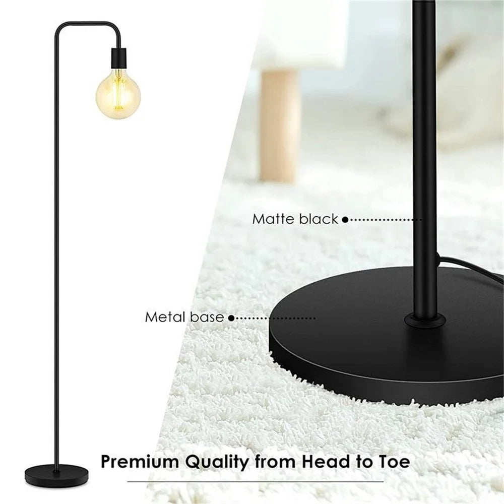 Living Room Bedroom Iron Art Floor Lamp Simple Retro Vertical Floor Lamp without Bulb, EU Plug - Black - 4
