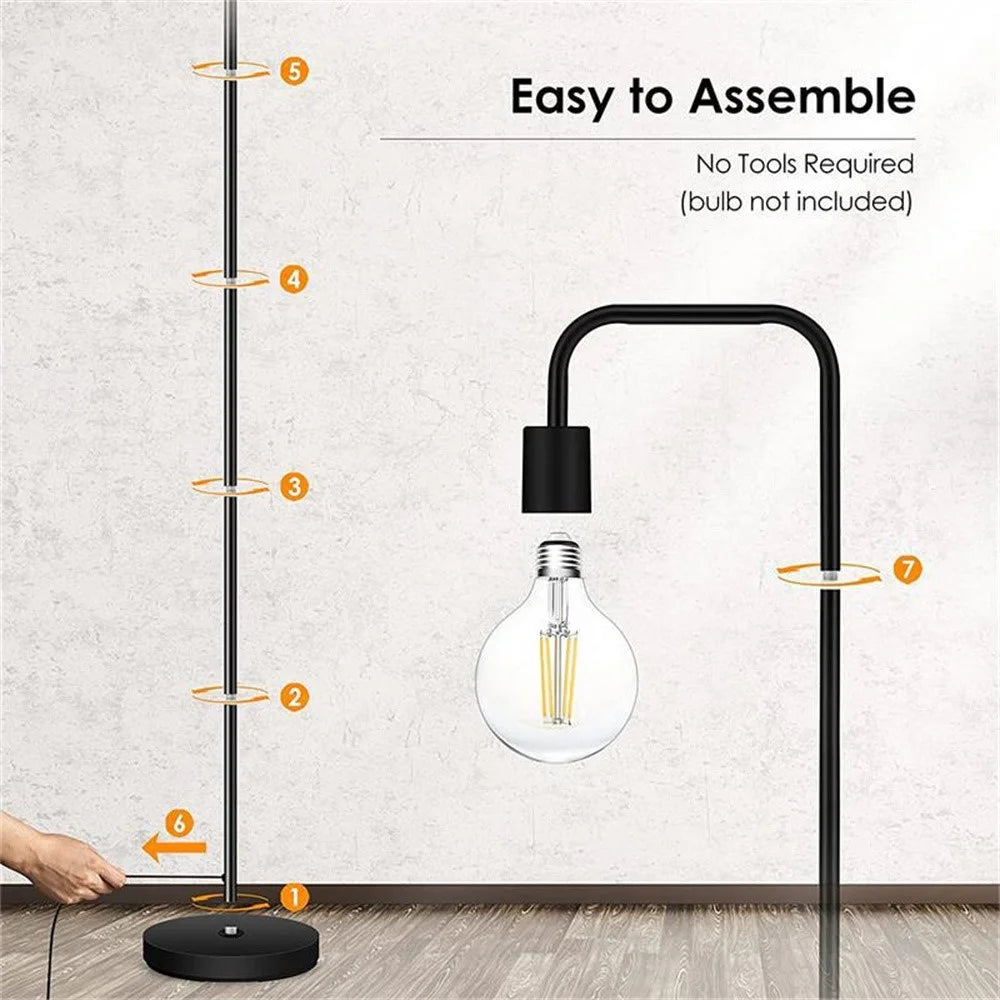Living Room Bedroom Iron Art Floor Lamp Simple Retro Vertical Floor Lamp without Bulb, EU Plug - Black - 5