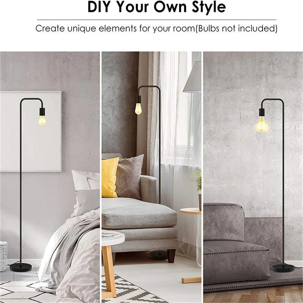 Living Room Bedroom Iron Art Floor Lamp Simple Retro Vertical Floor Lamp without Bulb, EU Plug - Black - 7