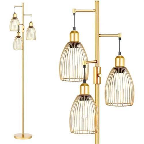 Retro Living Room Sofa Side Floor Lamp Iron Art Stepless Dimming Study Bedroom Floor Lamp, EU Plug - Gold - 1