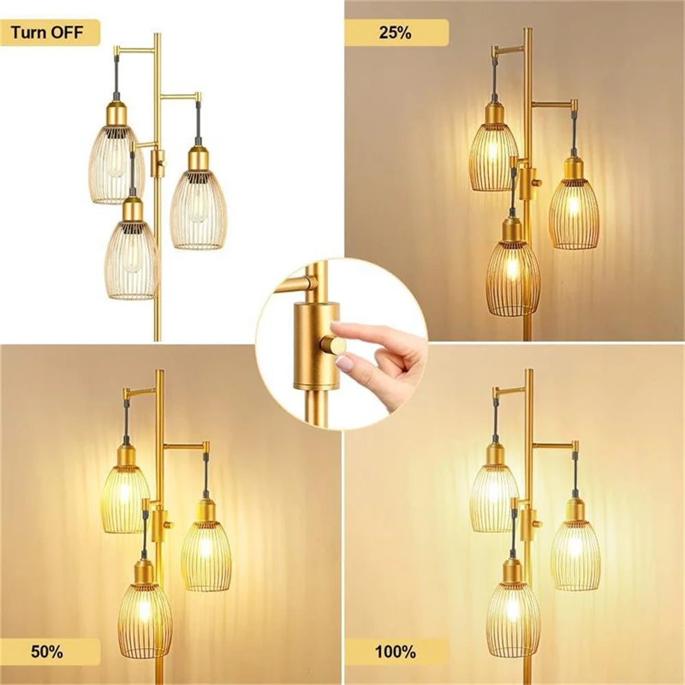 Retro Living Room Sofa Side Floor Lamp Iron Art Stepless Dimming Study Bedroom Floor Lamp, EU Plug - Gold - 2