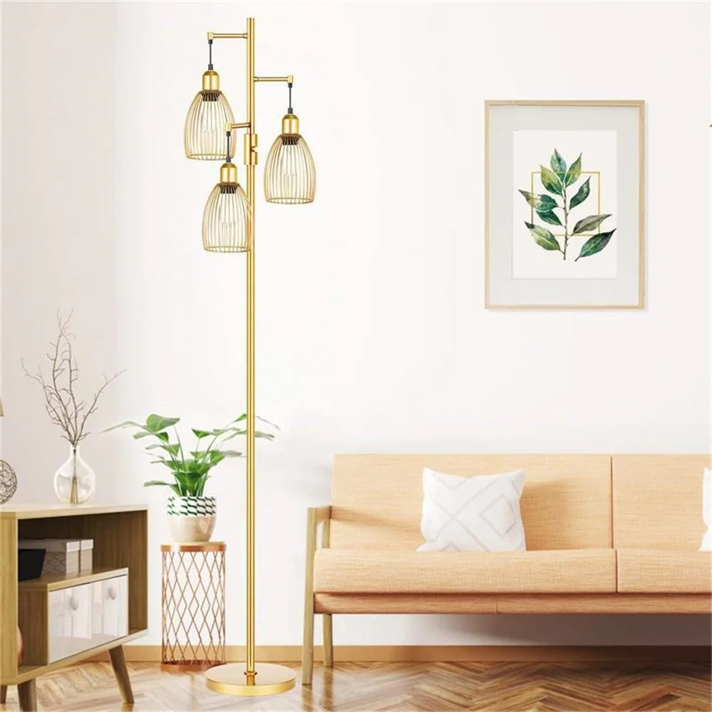 Retro Living Room Sofa Side Floor Lamp Iron Art Stepless Dimming Study Bedroom Floor Lamp, EU Plug - Gold - 3