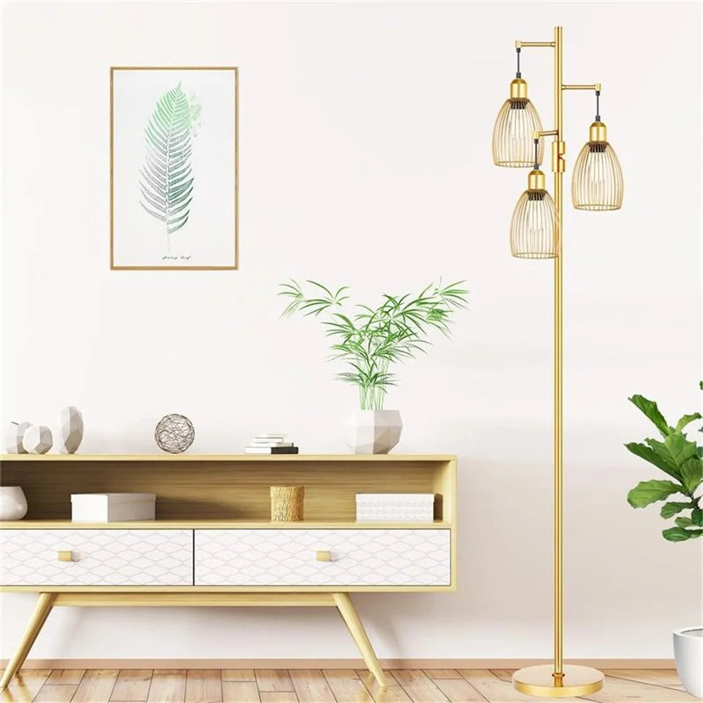 Retro Living Room Sofa Side Floor Lamp Iron Art Stepless Dimming Study Bedroom Floor Lamp, EU Plug - Gold - 4