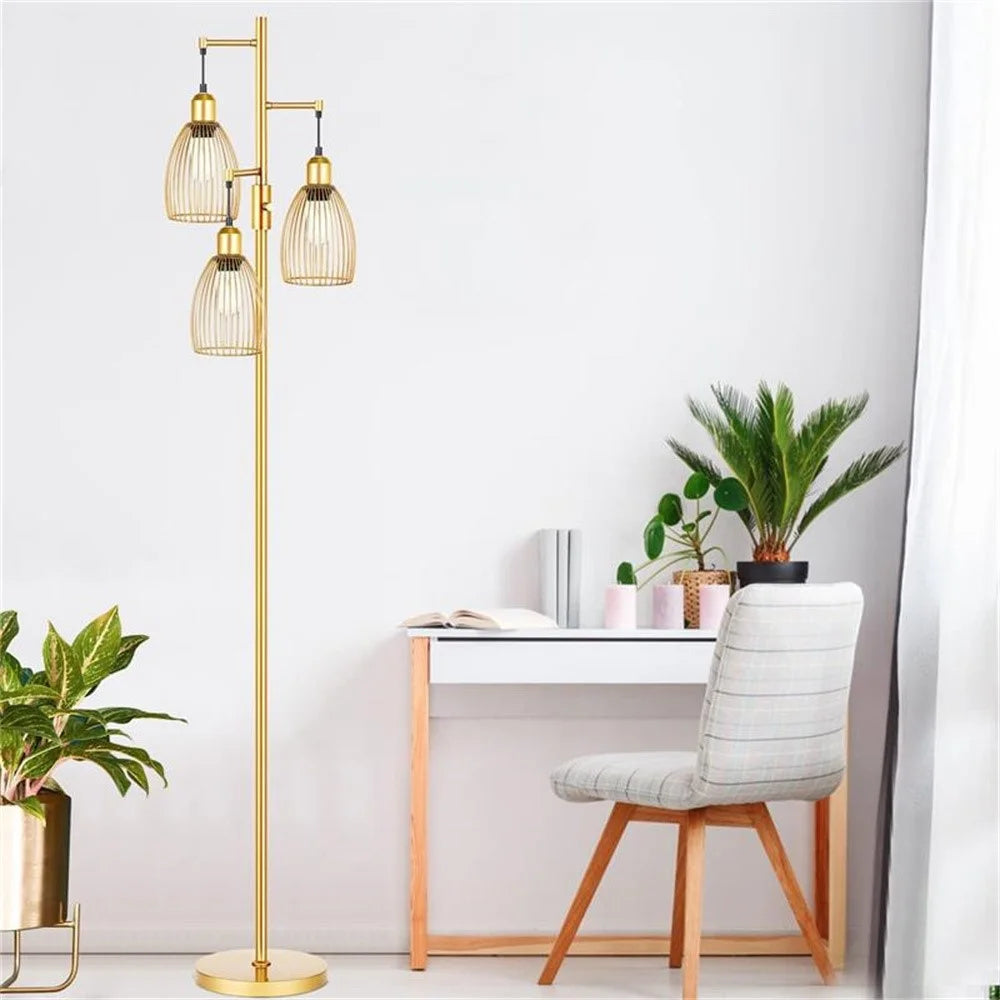 Retro Living Room Sofa Side Floor Lamp Iron Art Stepless Dimming Study Bedroom Floor Lamp, EU Plug - Gold - 5