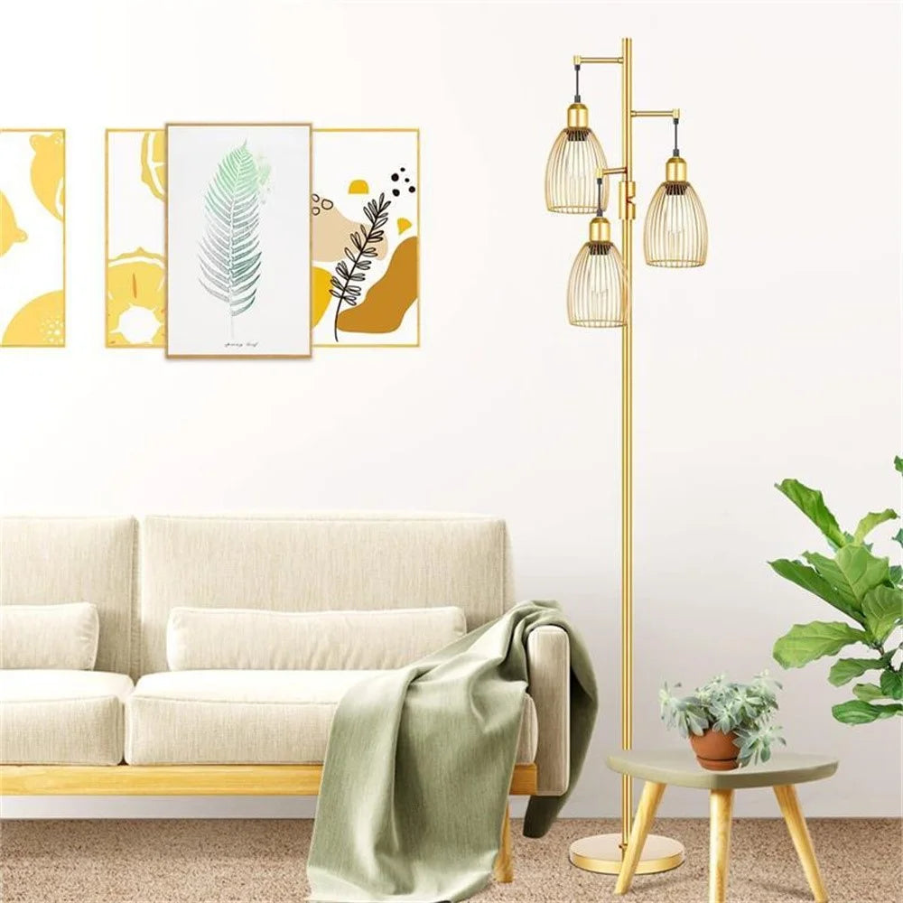Retro Living Room Sofa Side Floor Lamp Iron Art Stepless Dimming Study Bedroom Floor Lamp, EU Plug - Gold - 6