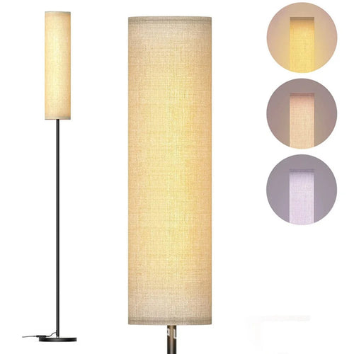 Linen Lampshade Standing Lamp Study Room Bedroom LED Floor Lamp with 3 Color Temperature Bulb, EU Plug - 1