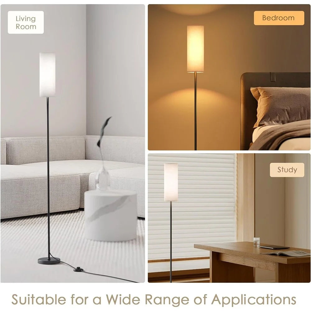 Linen Lampshade Standing Lamp Study Room Bedroom LED Floor Lamp with 3 Color Temperature Bulb, EU Plug - 3