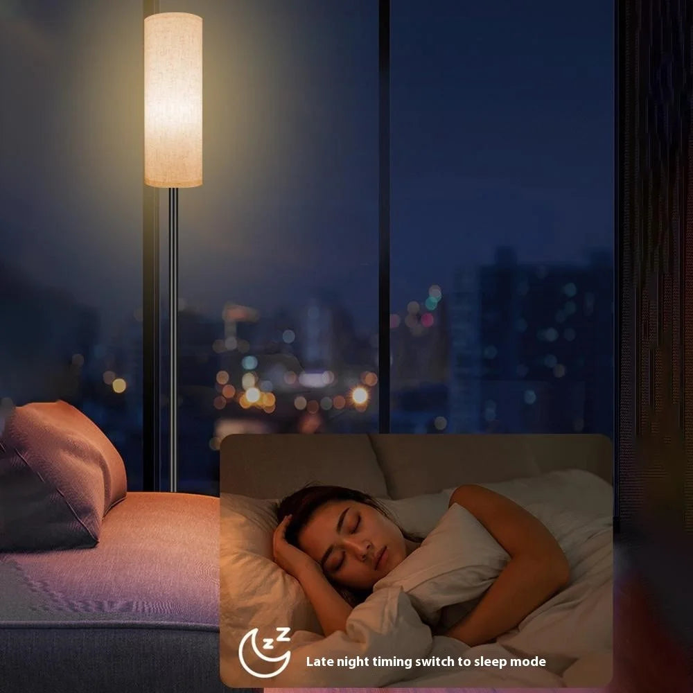 Linen Lampshade Standing Lamp Study Room Bedroom LED Floor Lamp with 3 Color Temperature Bulb, EU Plug - 5