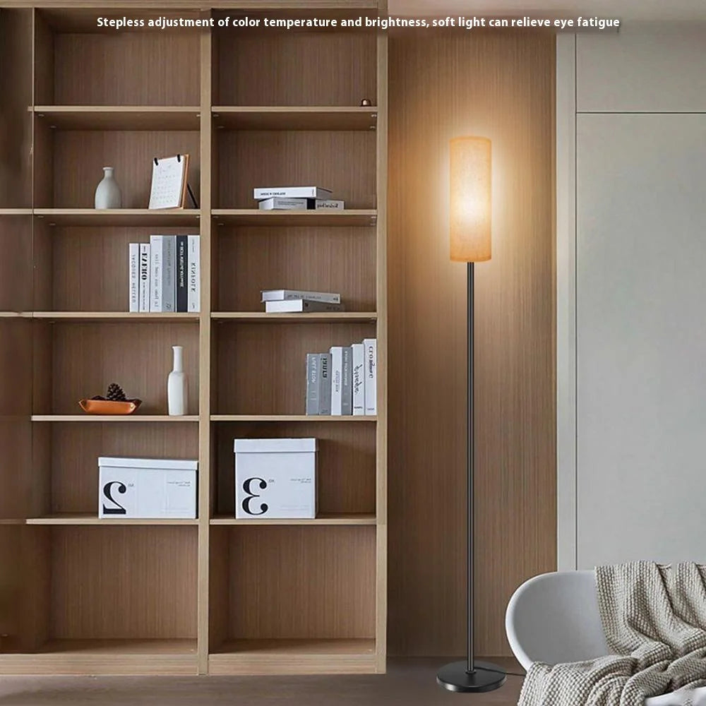 Linen Lampshade Standing Lamp Study Room Bedroom LED Floor Lamp with 3 Color Temperature Bulb, EU Plug - 6