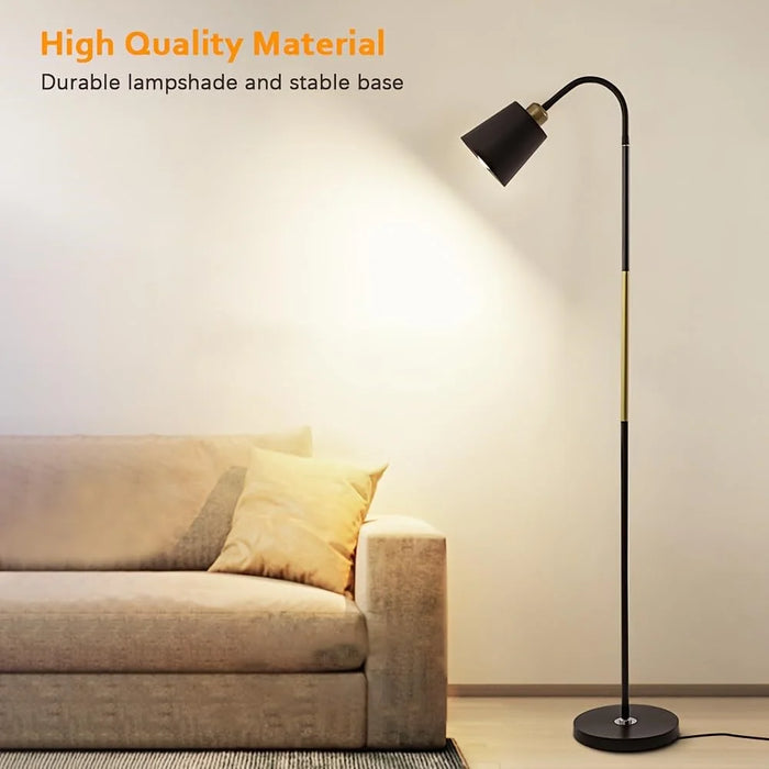 15W Modern Floor Lamp Flexible Hose E27 Bulb LED Light with PVC Base for Living Room Bedroom - Black - 6