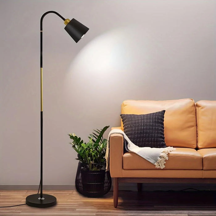 12W Modern Floor Lamp Flexible Hose E27 Bulb LED Light with PVC Base for Living Room Bedroom - Black - 4