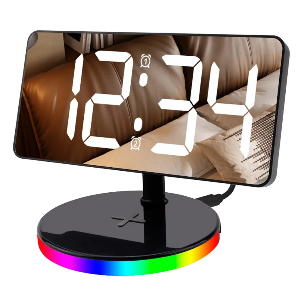 TS-3001-B White LED Digital Alarm Clock 15W Phone Wireless Charger Night Light - 1
