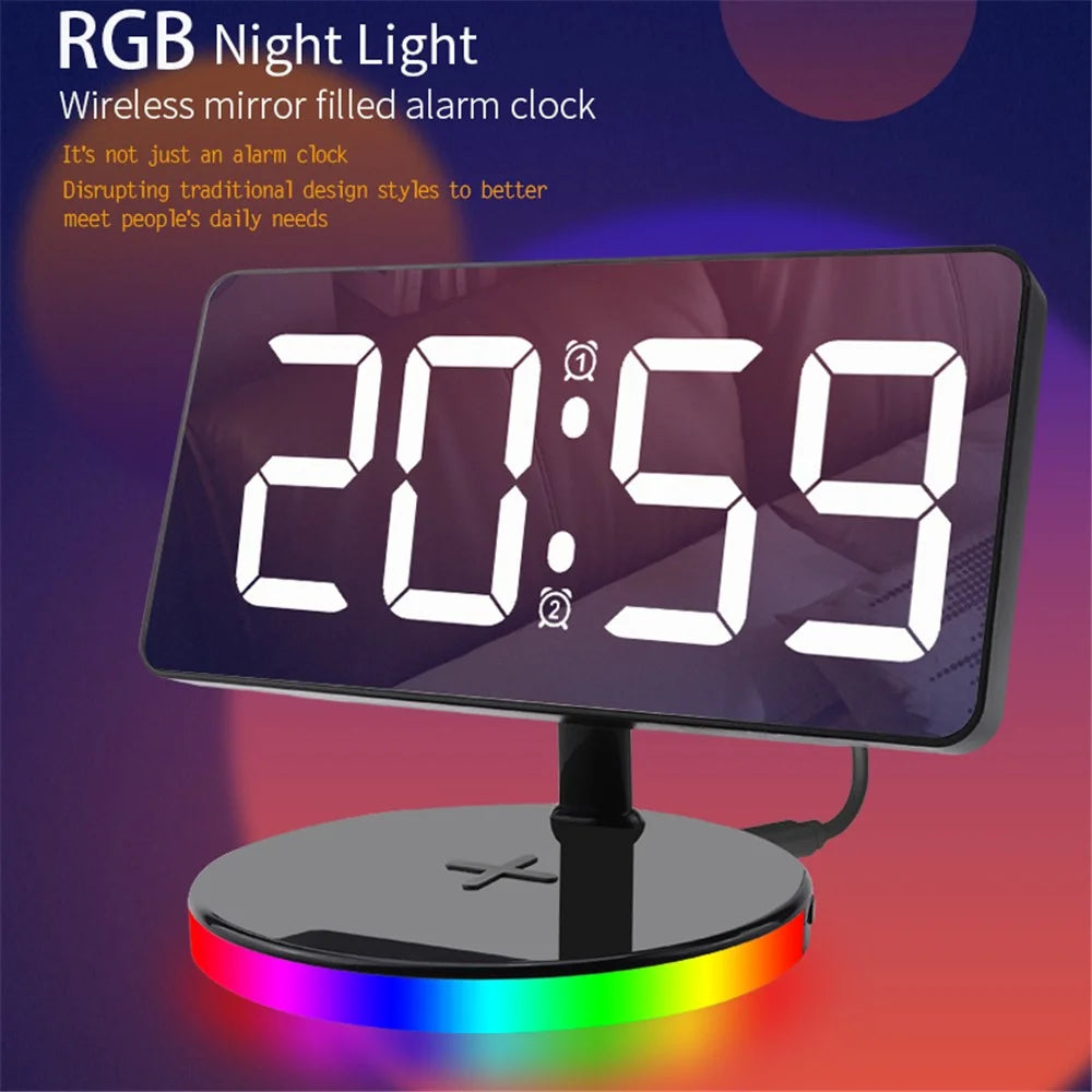 TS-3001-B White LED Digital Alarm Clock 15W Phone Wireless Charger Night Light - 3