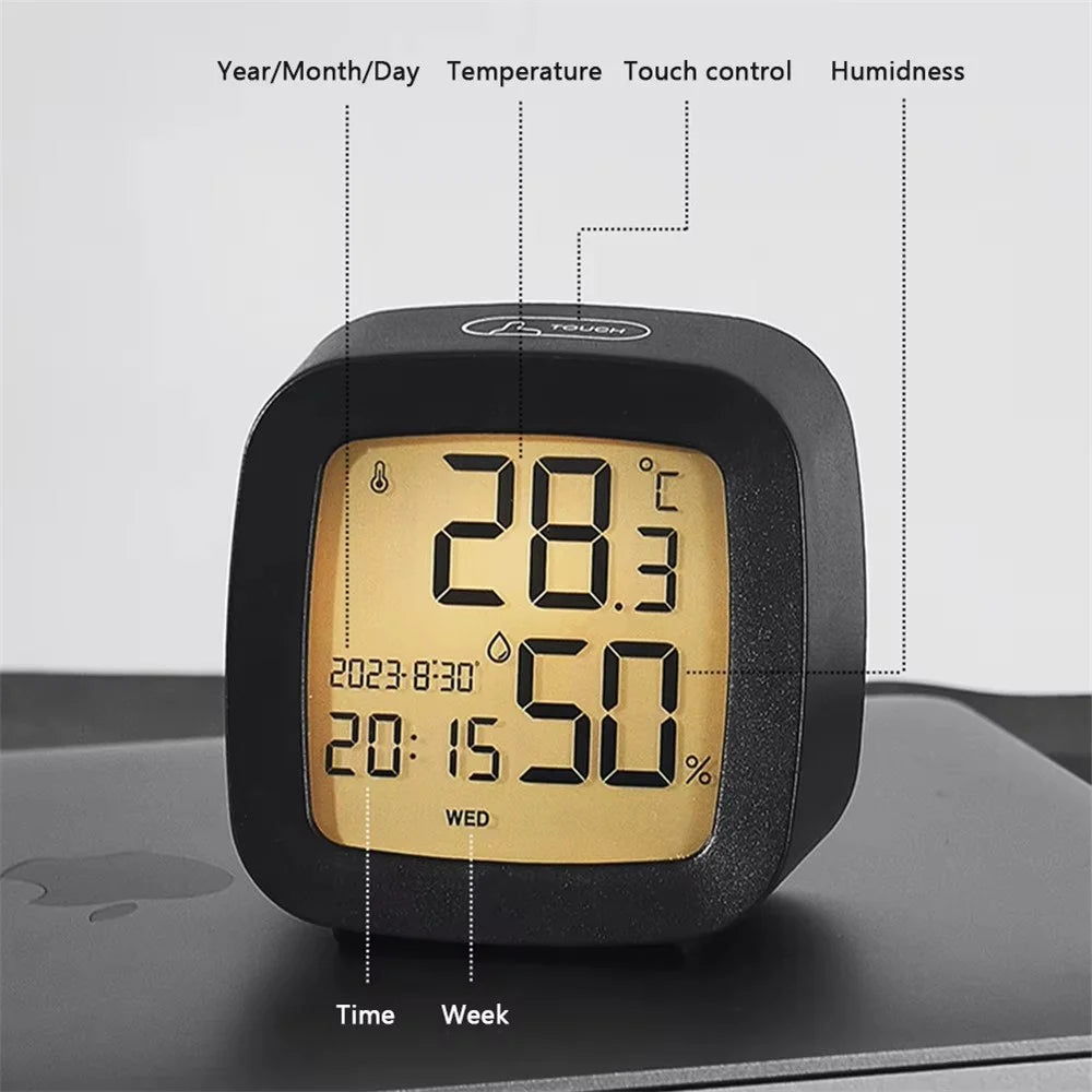 Digital Alarm Clock with Backlight Battery Operated Temperature Humidity Monitor Alarm Clock - 2205 Black - 2