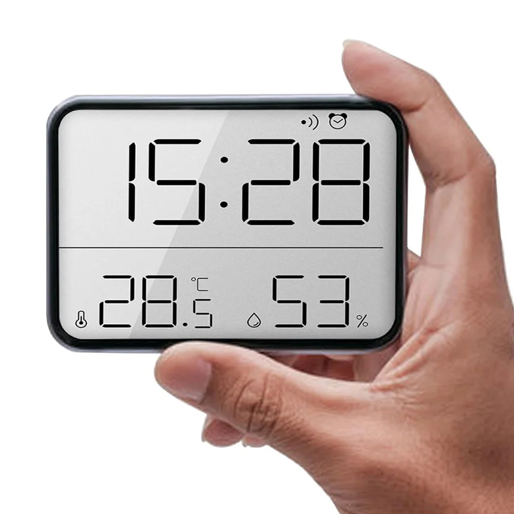 Digital Alarm Clock LCD Electric Clock with Calendar Temperature and Humidity for Living Room, Bedroom,Office - Black - 2