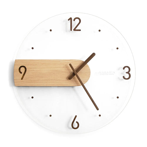 Wall Clock Modern Walnut Dial Glass Clear Glass Clocks Battery Operated Ultra-Quiet Movement for Bedroom, Study - 1