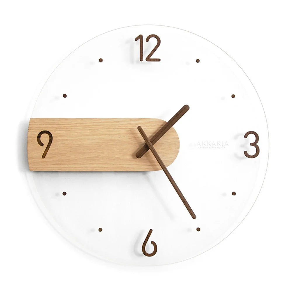 Wall Clock Modern Walnut Dial Glass Clear Glass Clocks Battery Operated Ultra-Quiet Movement for Bedroom, Study - 1