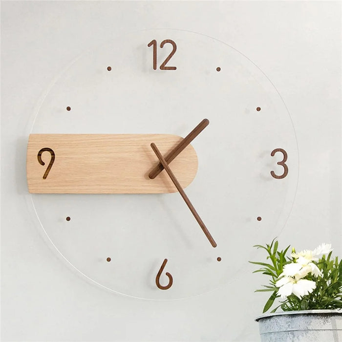 Wall Clock Modern Walnut Dial Glass Clear Glass Clocks Battery Operated Ultra-Quiet Movement for Bedroom, Study - 3