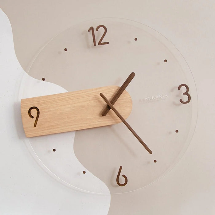 Wall Clock Modern Walnut Dial Glass Clear Glass Clocks Battery Operated Ultra-Quiet Movement for Bedroom, Study - 4