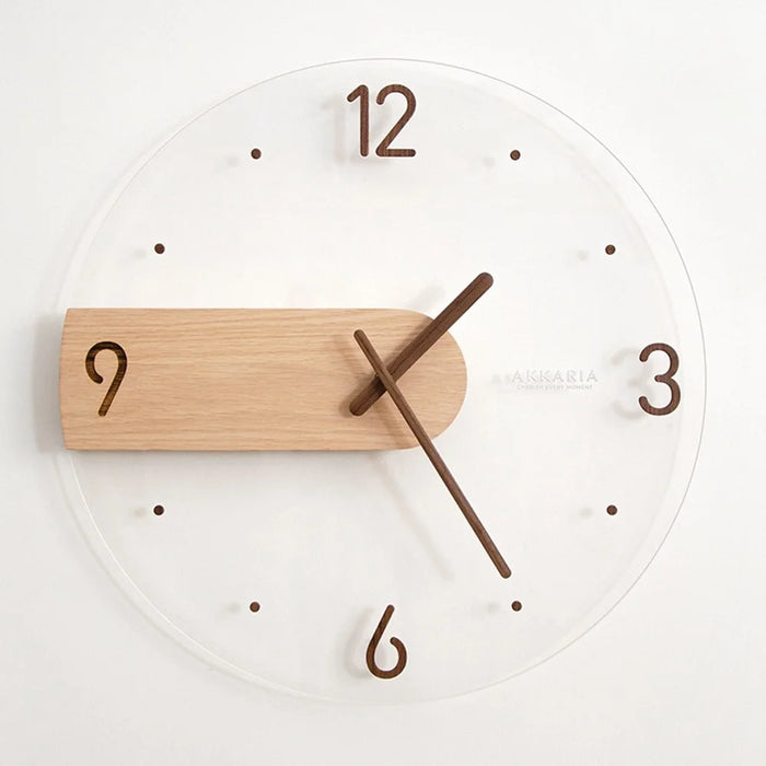Wall Clock Modern Walnut Dial Glass Clear Glass Clocks Battery Operated Ultra-Quiet Movement for Bedroom, Study - 5