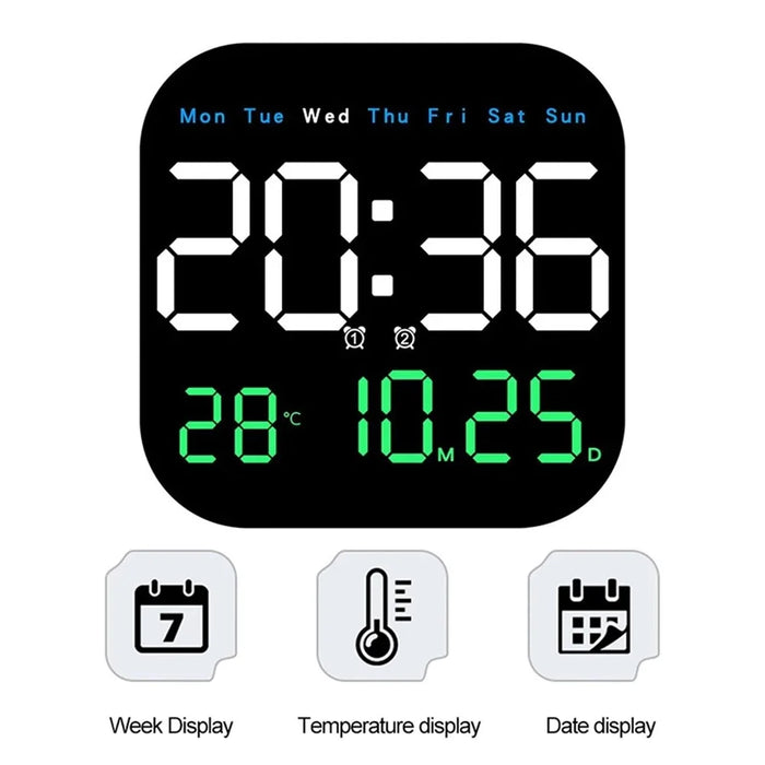 10.55 inch Digital Large Display Clock Electronic Clock with Date / Month / Temperature LED Display for Desk / Wall - Blue  /  White  /  Green - 2
