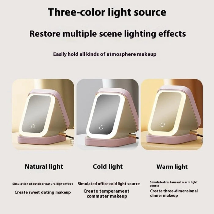 Cosmetic Mirror Case LED Makeup Mirror Storage Case with Light-Filling Portable Makeup Box Bag - Pink - 6