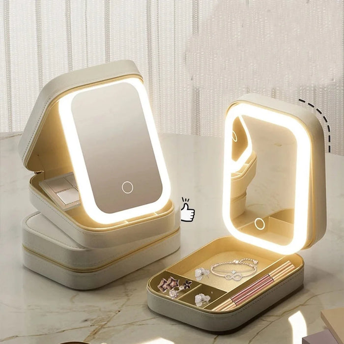 Cosmetic Mirror Case LED Makeup Mirror Storage Case with Light-Filling Portable Makeup Box Bag - Pink - 7