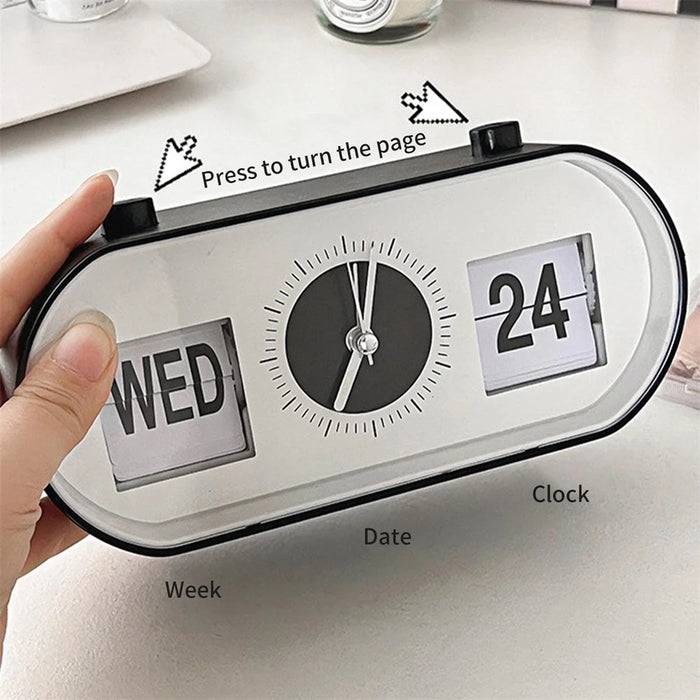Manual Page Turning Clock Desk Alarm Clock Calendar Clock Home Decoration - 2