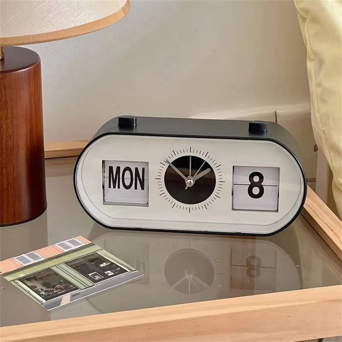 Manual Page Turning Clock Desk Alarm Clock Calendar Clock Home Decoration - 4