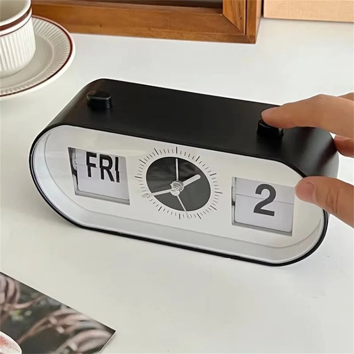 Manual Page Turning Clock Desk Alarm Clock Calendar Clock Home Decoration - 5