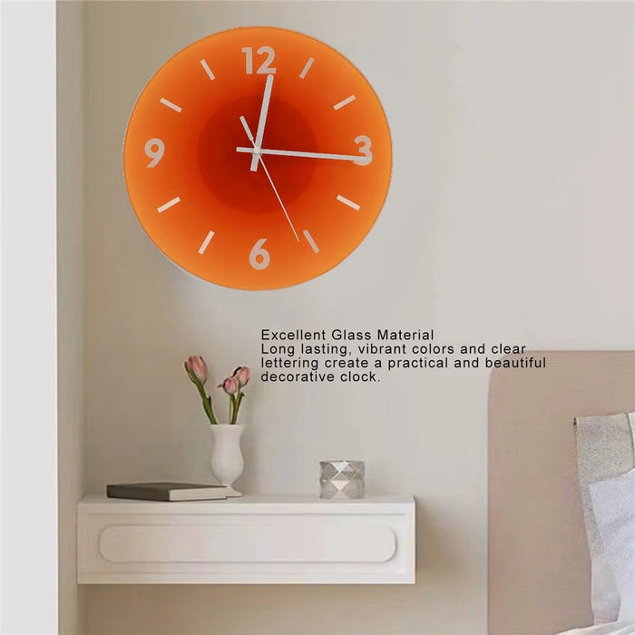 12 inch Sunset Wall Clock with Bracket Battery Operated Gradient Glass Silent Clocks for Home (No Battery) - Orange  /  Number - 3